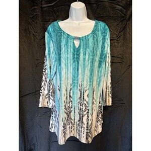 J M Collection Women’s 3/4 Sleeve Multi Color Pullover Top Embellished Sz 1X